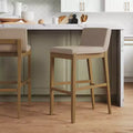 Tabouret de bar à hauteur de comptoir en bois rembourré, lin marron clair