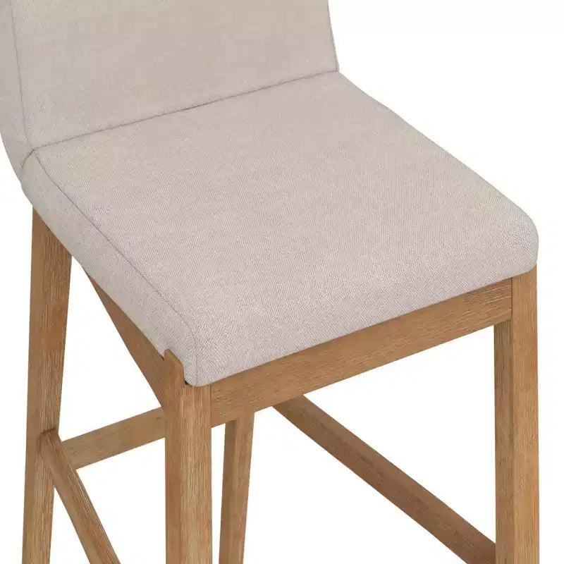 Tabouret de bar à hauteur de comptoir en bois rembourré, lin marron clair