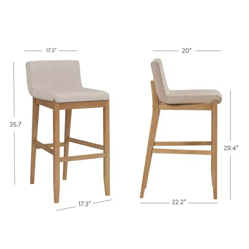 Tabouret de bar à hauteur de comptoir en bois rembourré, lin marron clair
