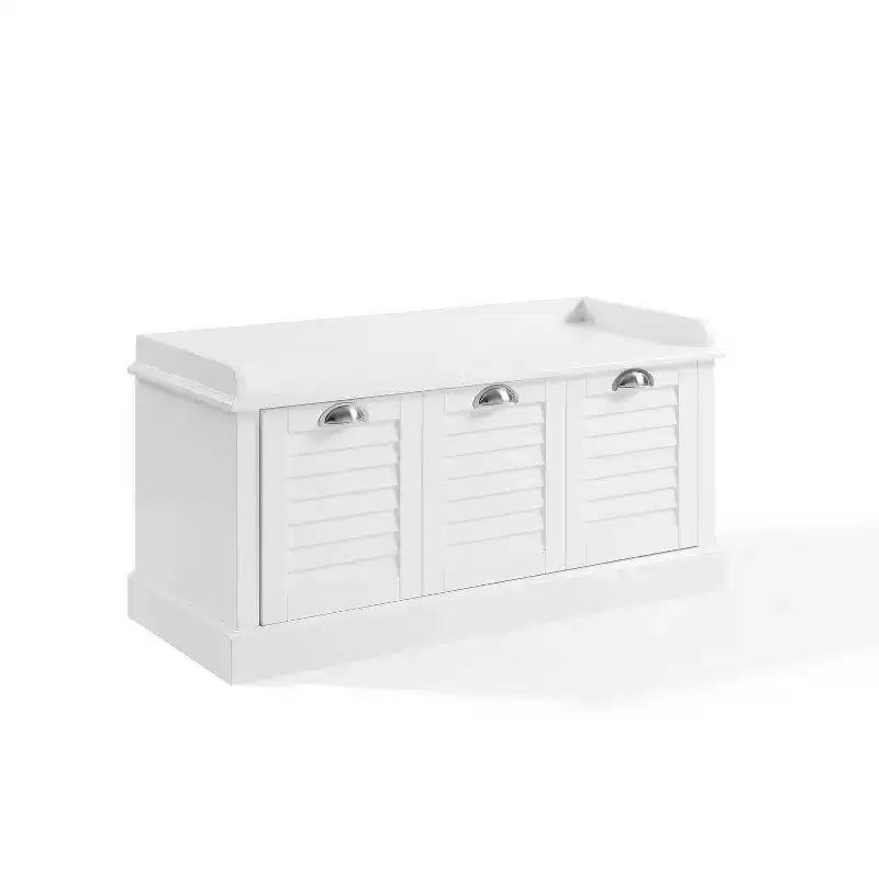 Banc de rangement d'entrée blanc/gris rembourré avec compartiment à chaussures