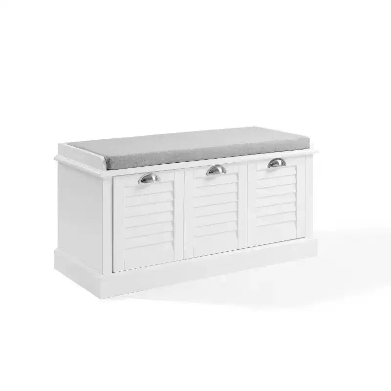 Banc de rangement d'entrée blanc/gris rembourré avec compartiment à chaussures