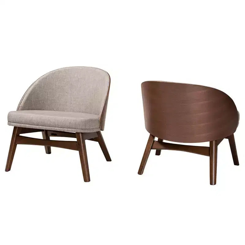 Fauteuil d'appoint gris en tissu et noyer de style « Mid-Century Modern »