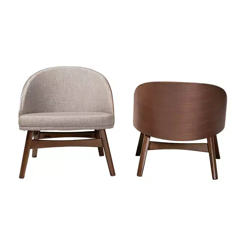 Fauteuil d'appoint gris en tissu et noyer de style « Mid-Century Modern »