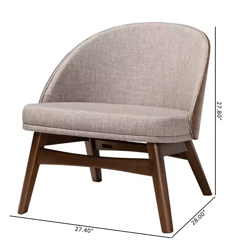 Fauteuil d'appoint gris en tissu et noyer de style « Mid-Century Modern »
